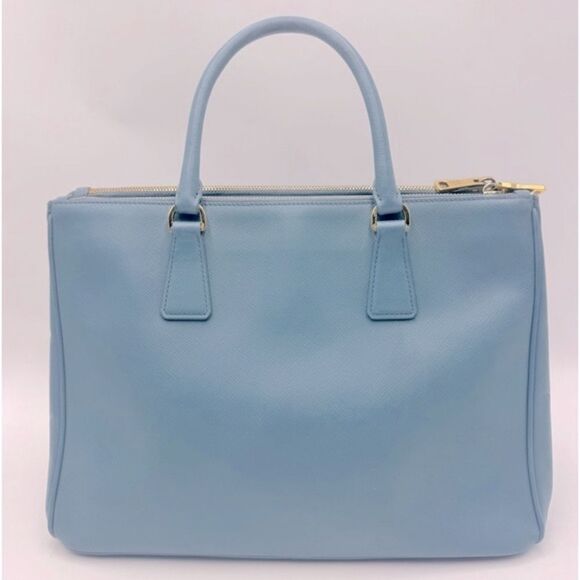 Auth Prada Double Zip Light Blue Saffiano Leather Lux Galleria Tote Bag Preloved - Picture 2 of 16